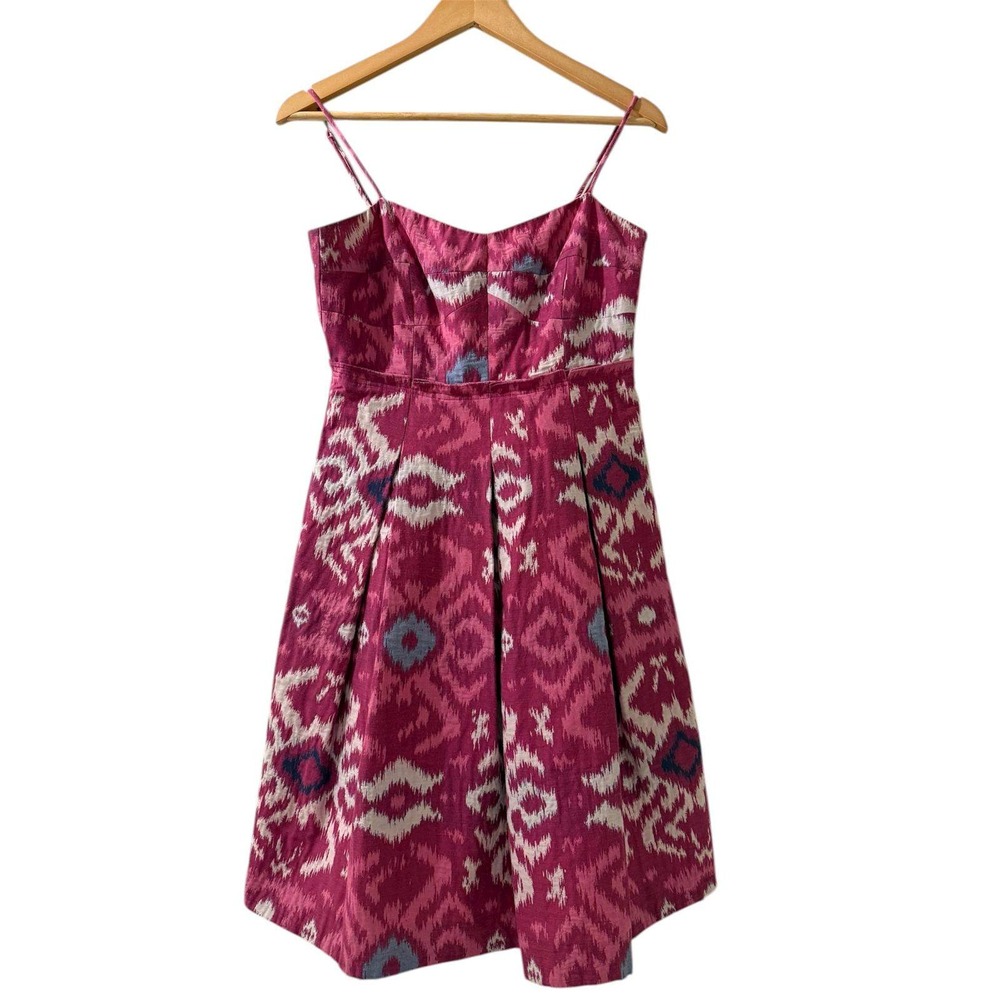 Lafayette 148 New York Pink Ikat Print Fit‎ & Flare Dress Size 4 Pleated Summer